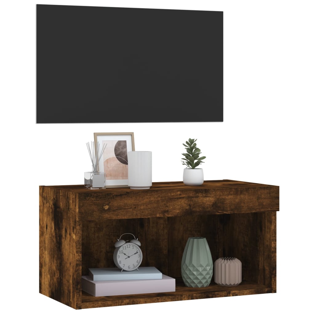 Comodă TV cu lumini LED, stejar fumuriu, 60x30x30 cm GartenMobel Dekor