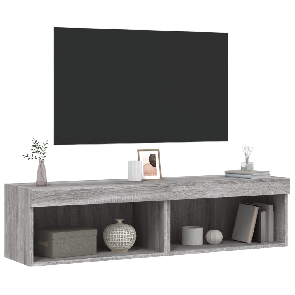 Comode TV cu lumini LED, 2 buc., gri sonoma, 60x30x30 cm GartenMobel Dekor