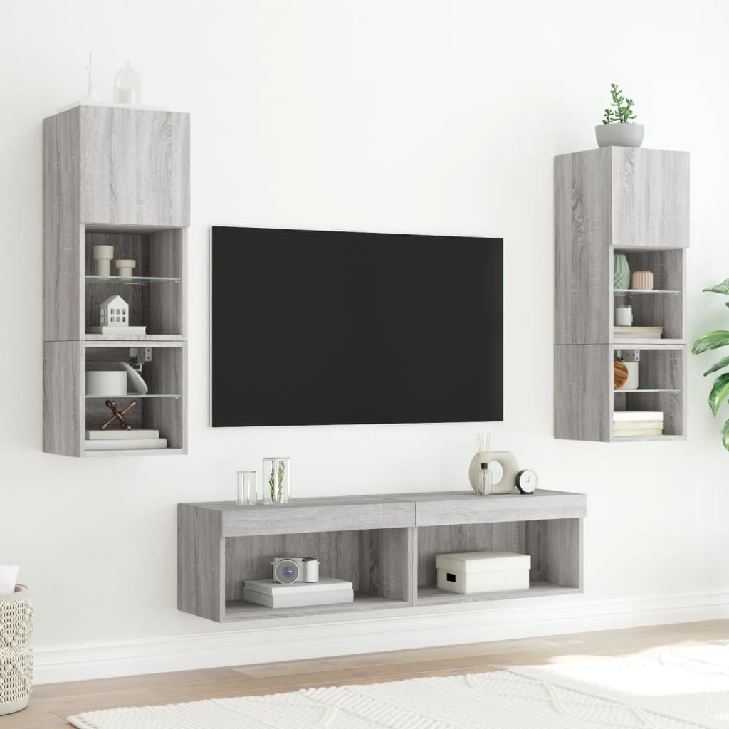Comode TV cu lumini LED, 2 buc., gri sonoma, 60x30x30 cm GartenMobel Dekor