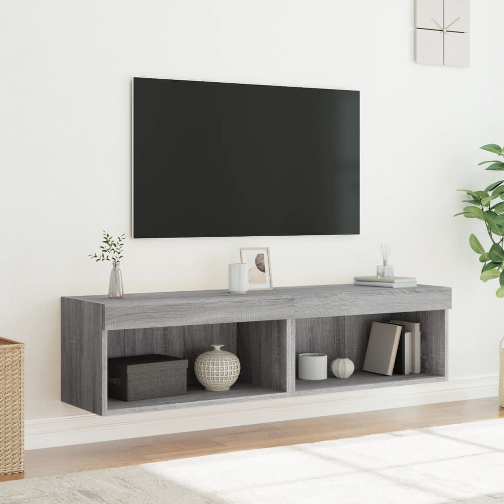 Comode TV cu lumini LED, 2 buc., gri sonoma, 60x30x30 cm GartenMobel Dekor
