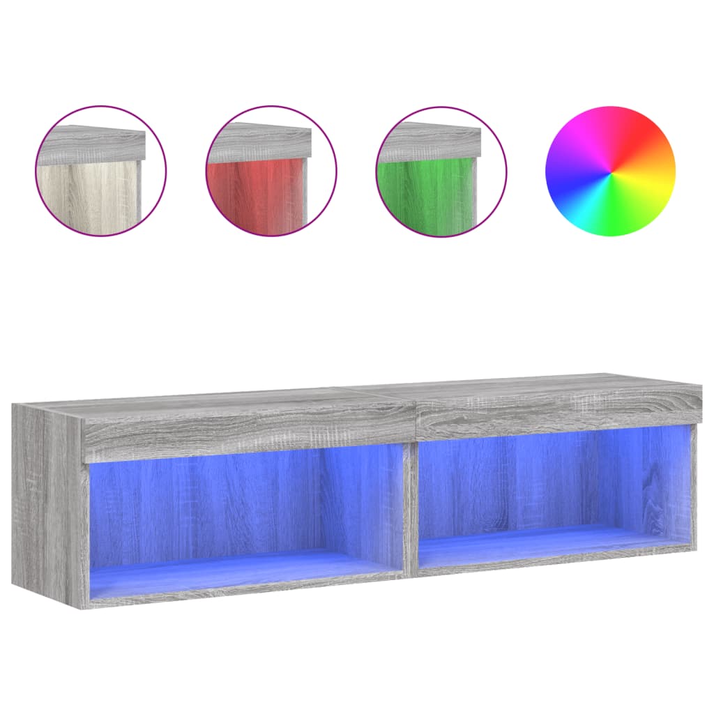 Comode TV cu lumini LED, 2 buc., gri sonoma, 60x30x30 cm GartenMobel Dekor