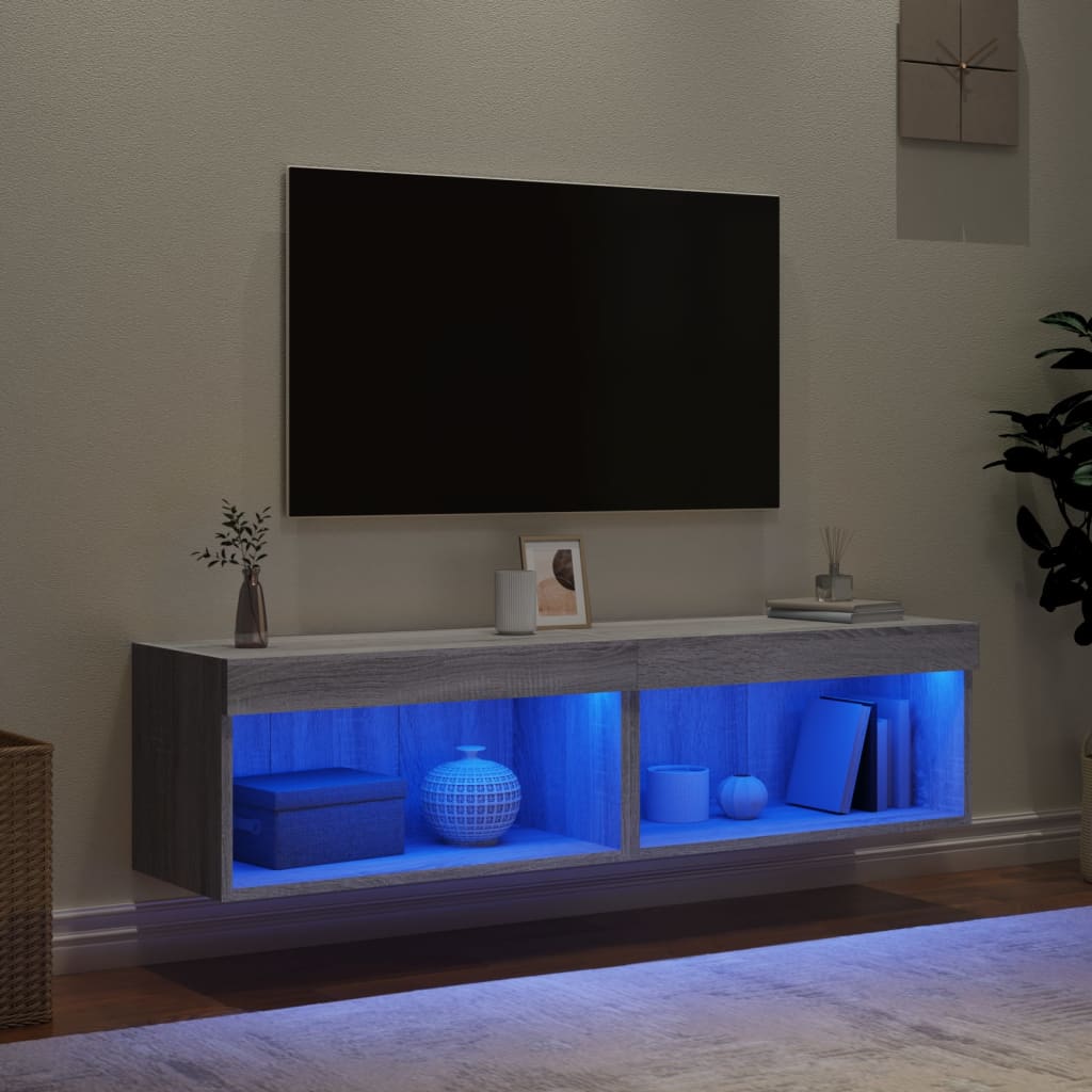 Comode TV cu lumini LED, 2 buc., gri sonoma, 60x30x30 cm GartenMobel Dekor