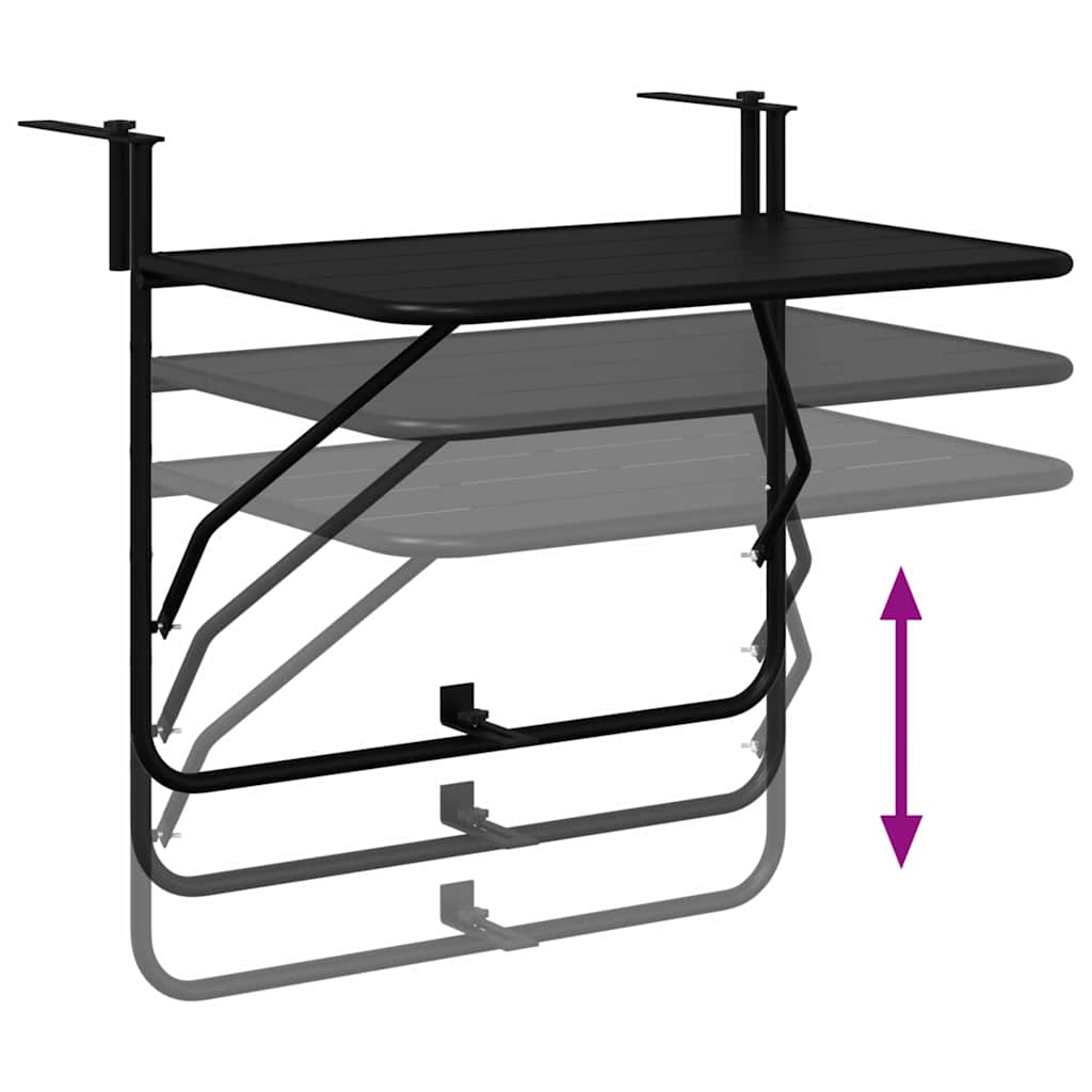 Masă Suspendată pentru Balcon Negru 60 x 39 x 65 cm Oțel GartenMobel Dekor