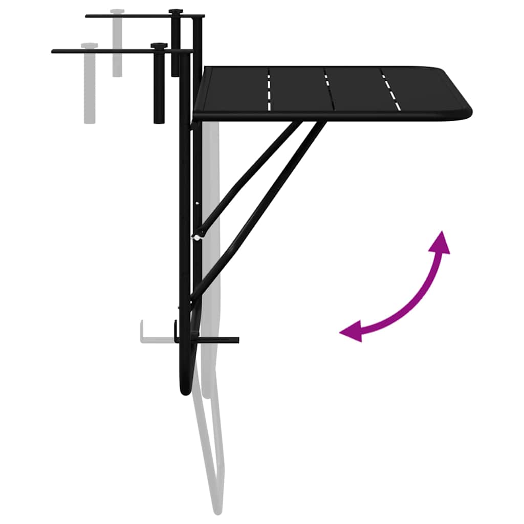Masă Suspendată pentru Balcon Negru 60 x 39 x 65 cm Oțel GartenMobel Dekor