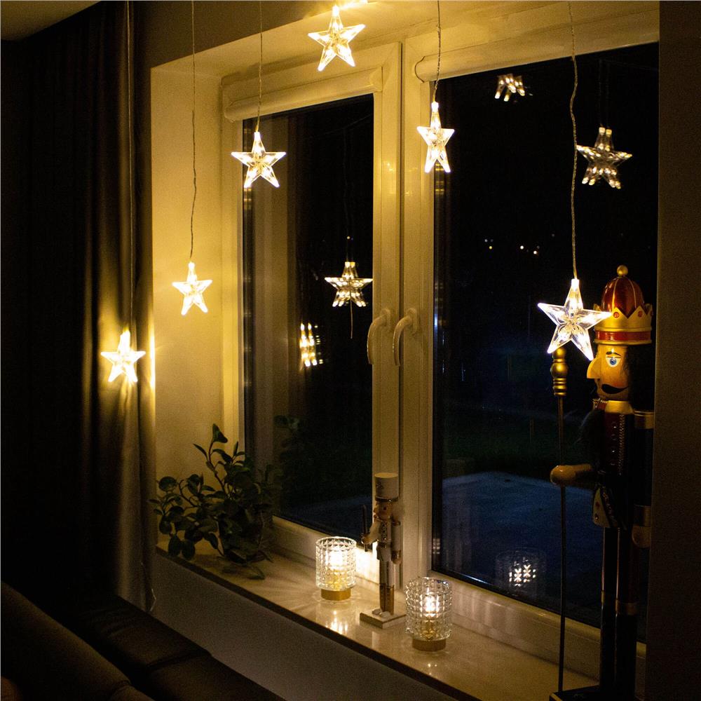 (DL) Ghirlanda luminoasa tip perdea cu stelute 72 LED-uri, 2m, pentru interior/exterior, iluminare alb Household NewTrend