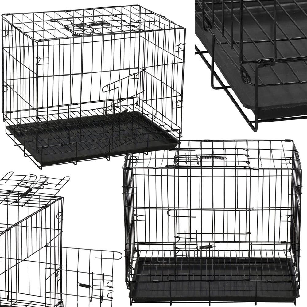 Cusca pentru animale, 2 usi, Pliabila din metal, M, Negru, 50x42x34 cm Household NewTrend