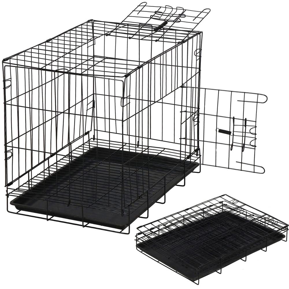 Cusca pentru animale, 2 usi, Pliabila din metal, M, Negru, 50x42x34 cm Household NewTrend