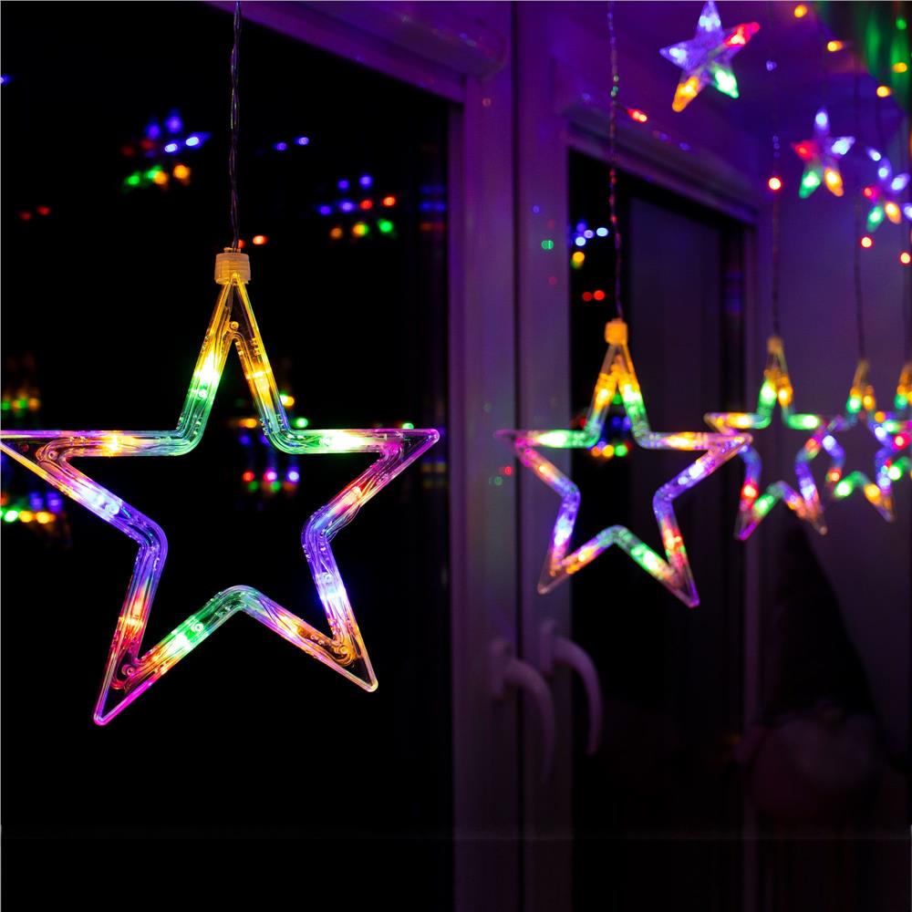 Ghirlanda luminoasa tip perdea cu stelute 138 LED-uri, 2m, pentru interior/exterior, iluminare multicolor Household NewTrend