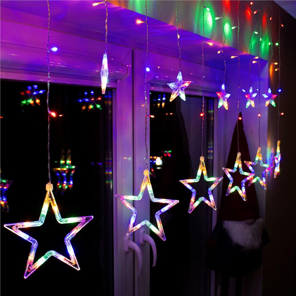 Ghirlanda luminoasa tip perdea cu stelute 138 LED-uri, 2m, pentru interior/exterior, iluminare multicolor Household NewTrend