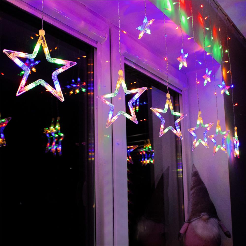 Ghirlanda luminoasa tip perdea cu stelute 138 LED-uri, 2m, pentru interior/exterior, iluminare multicolor Household NewTrend