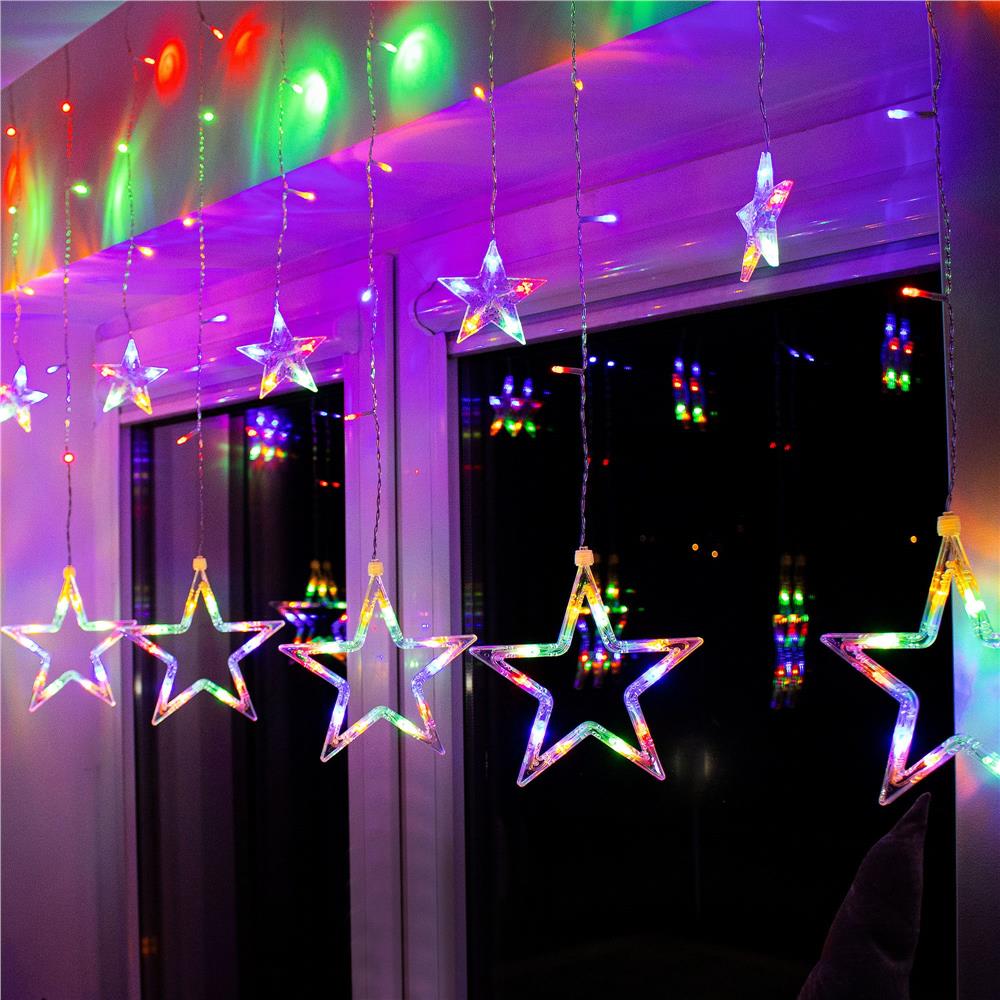 Ghirlanda luminoasa tip perdea cu stelute 138 LED-uri, 2m, pentru interior/exterior, iluminare multicolor Household NewTrend