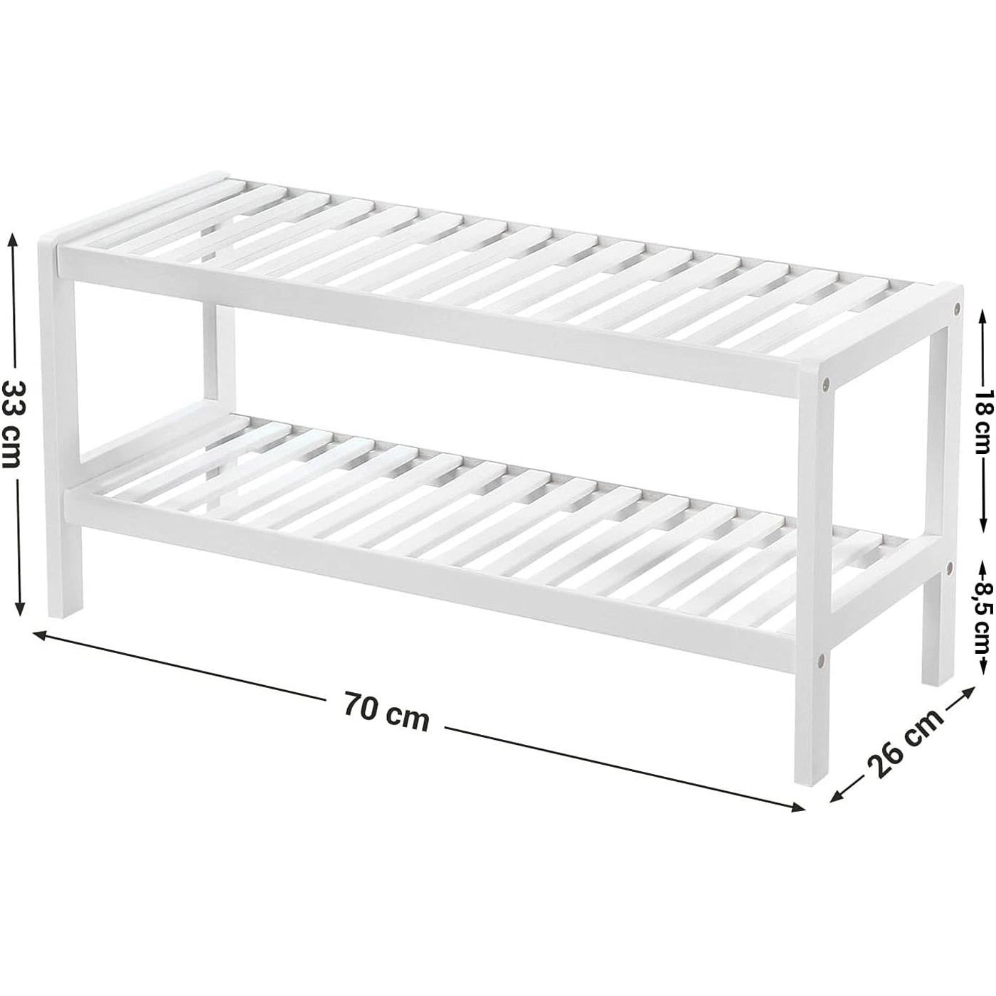 Raft de depozitare din bambus, cu 2 niveluri, 26x70x33cm, alb Household NewTrend