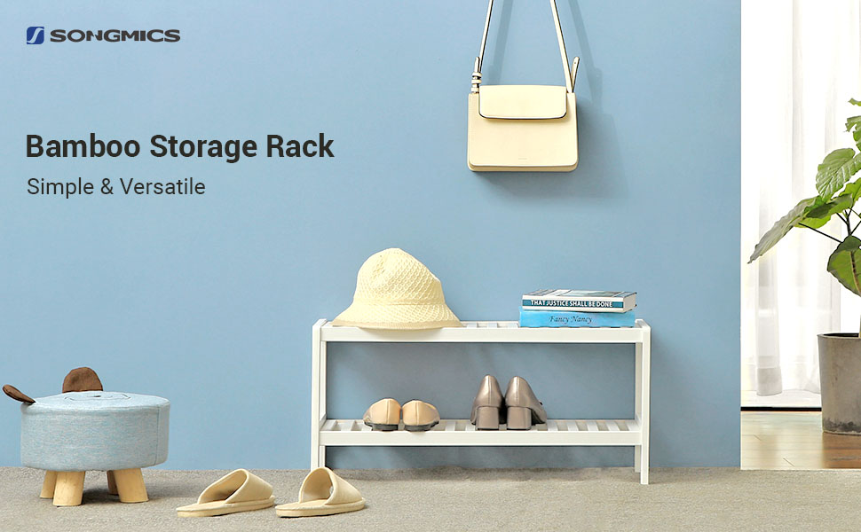 Raft de depozitare din bambus, cu 2 niveluri, 26x70x33cm, alb Household NewTrend