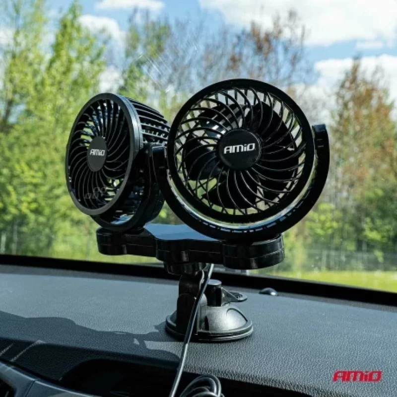 Ventilator auto dublu cu 2 viteze fixare cu ventuza diametru 2x4'' Amio 24V Garage AutoRide