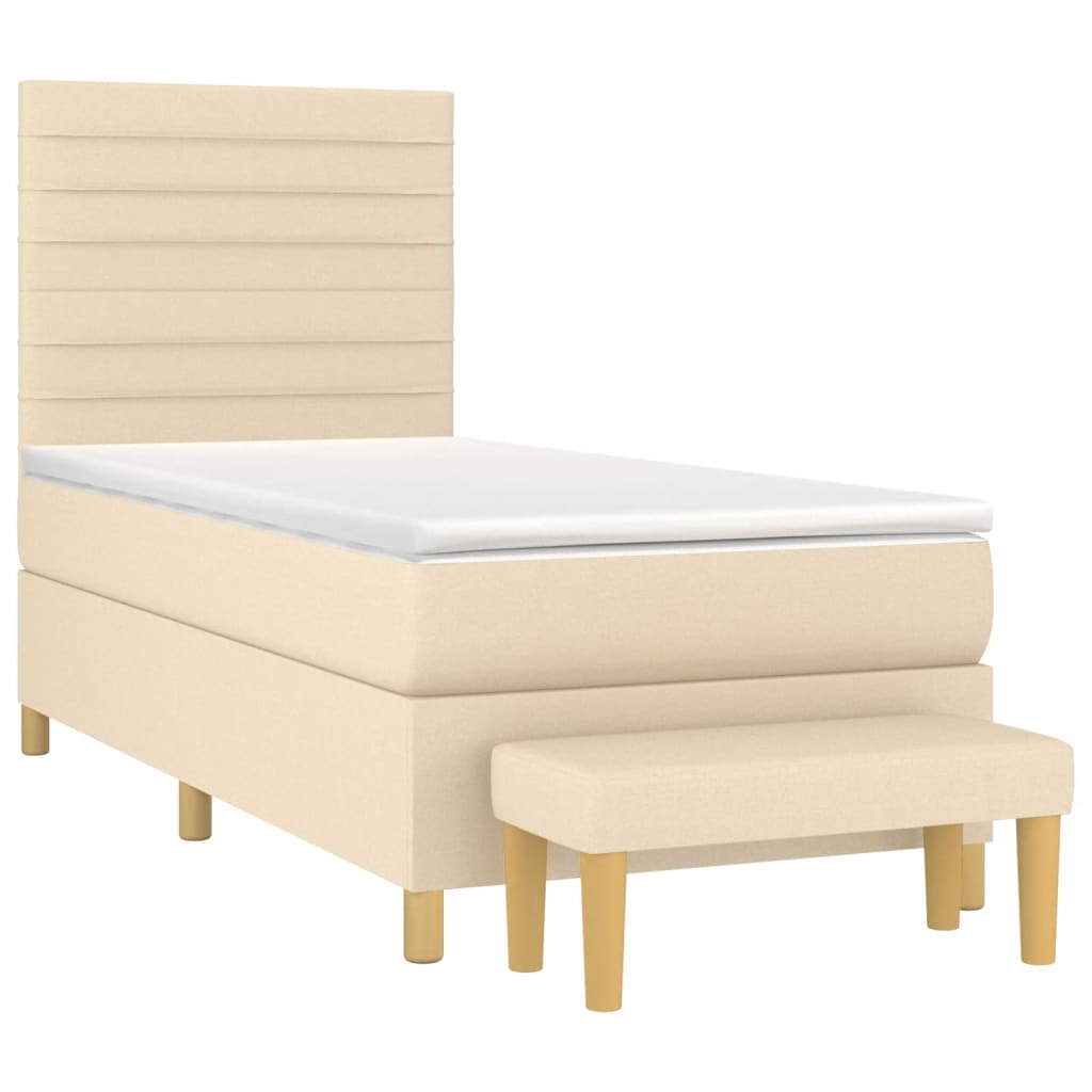 Pat box spring cu saltea, crem, 100x200 cm, textil GartenMobel Dekor