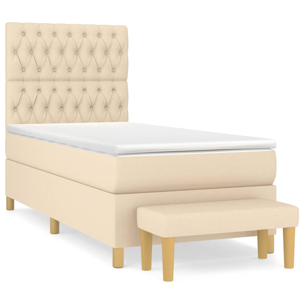 Pat box spring cu saltea, crem, 100x200 cm, textil GartenMobel Dekor