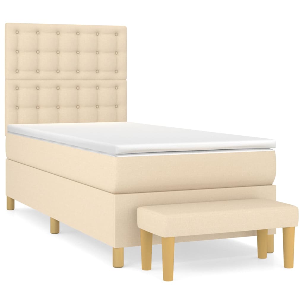 Pat box spring cu saltea, crem, 100x200 cm, textil GartenMobel Dekor