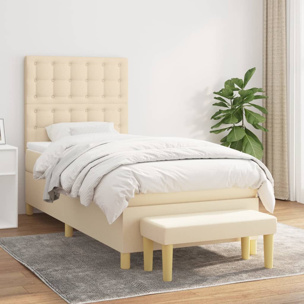Pat box spring cu saltea, crem, 100x200 cm, textil GartenMobel Dekor