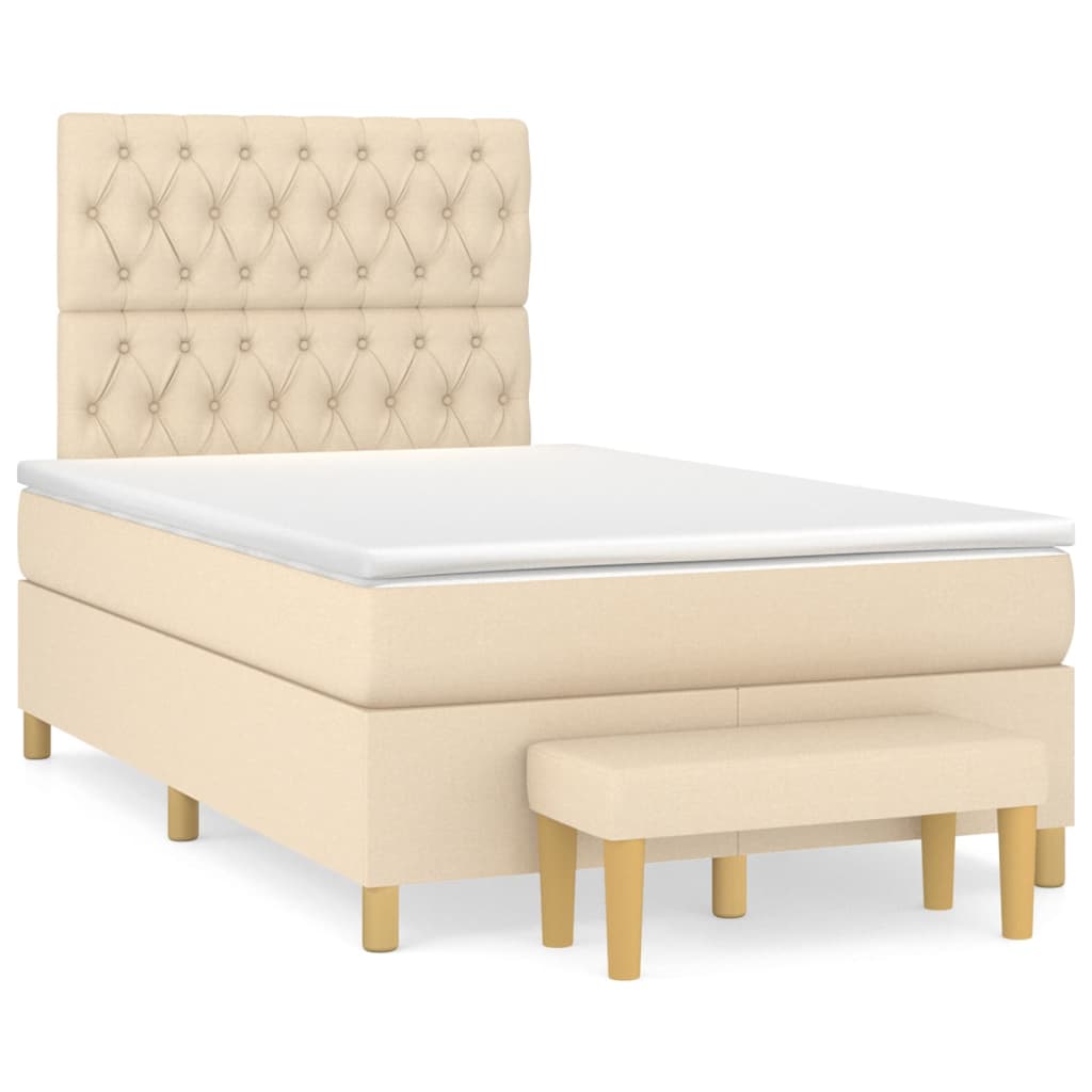 Pat box spring cu saltea, crem, 120x200 cm, textil GartenMobel Dekor