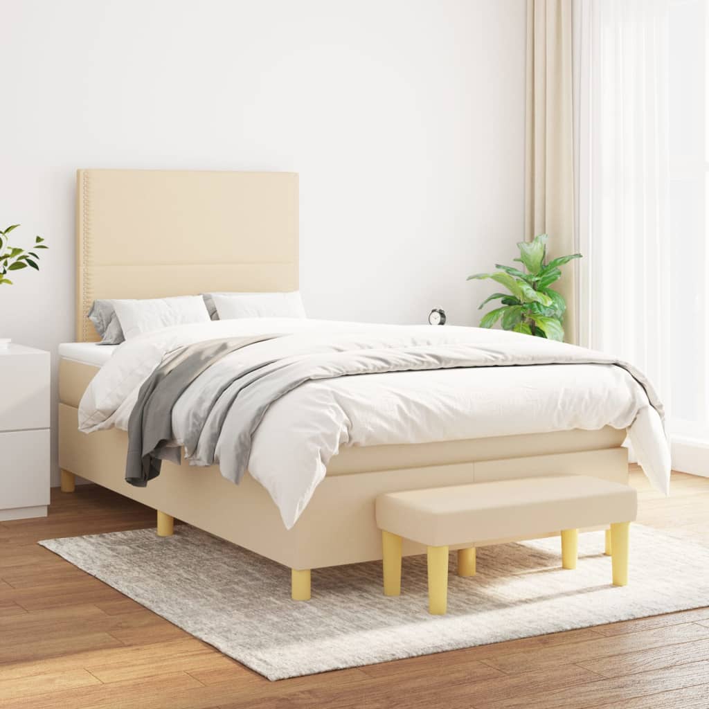 Pat box spring cu saltea, crem, 120x200 cm, textil GartenMobel Dekor