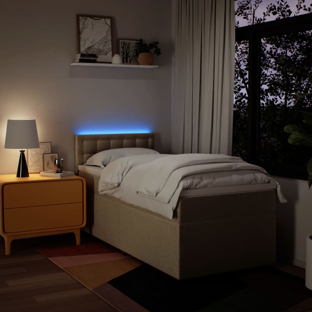 Pat box spring cu saltea, crem, 80x200 cm, textil GartenMobel Dekor