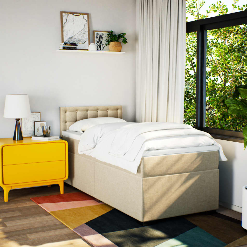 Pat box spring cu saltea, crem, 80x200 cm, textil GartenMobel Dekor