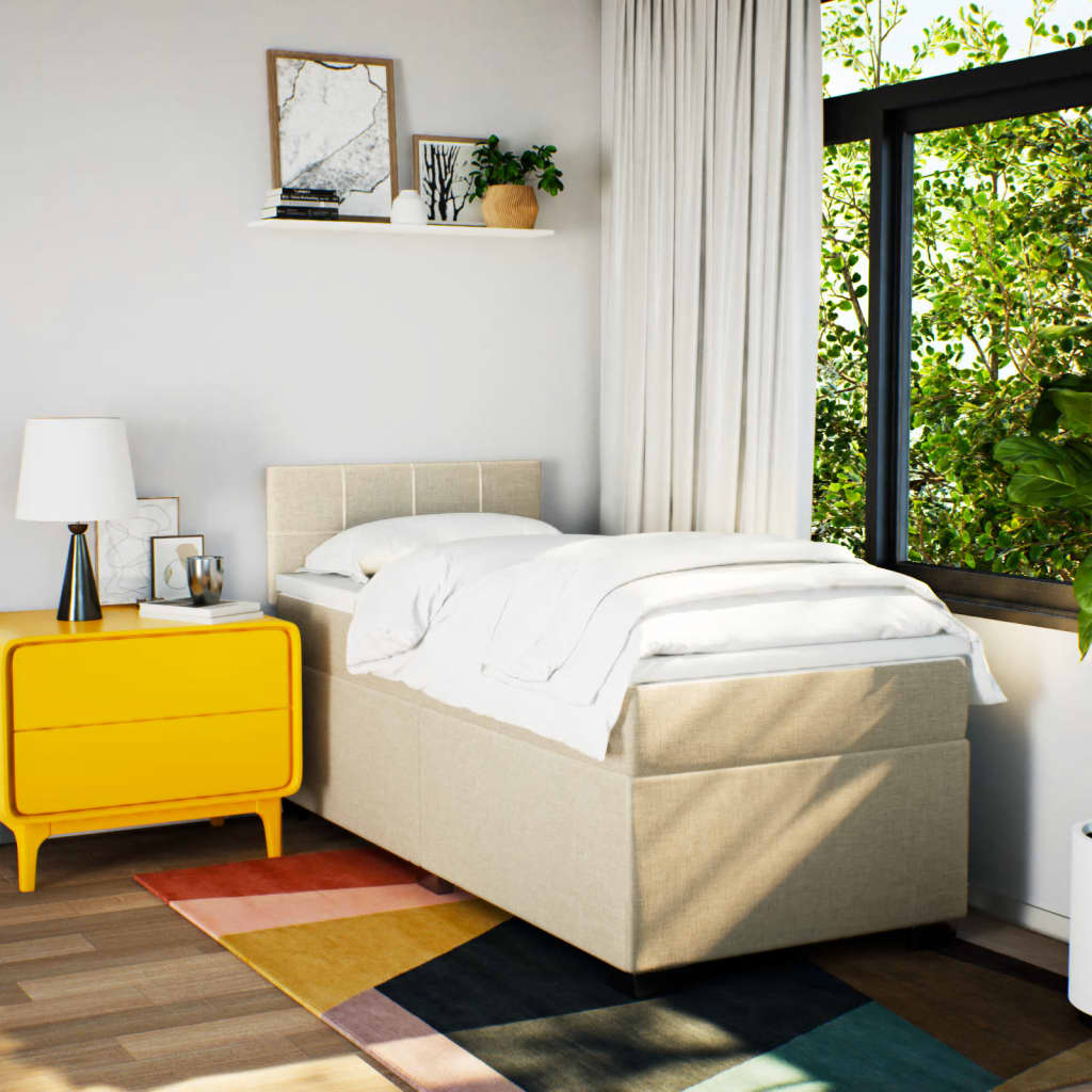 Pat box spring cu saltea, crem, 80x200 cm, textil GartenMobel Dekor