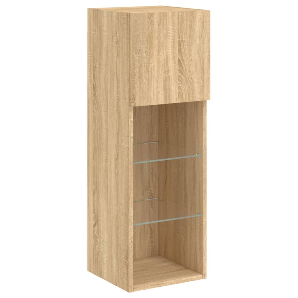 Unități de perete TV cu LED-uri, 4 piese, stejar sonoma, lemn GartenMobel Dekor