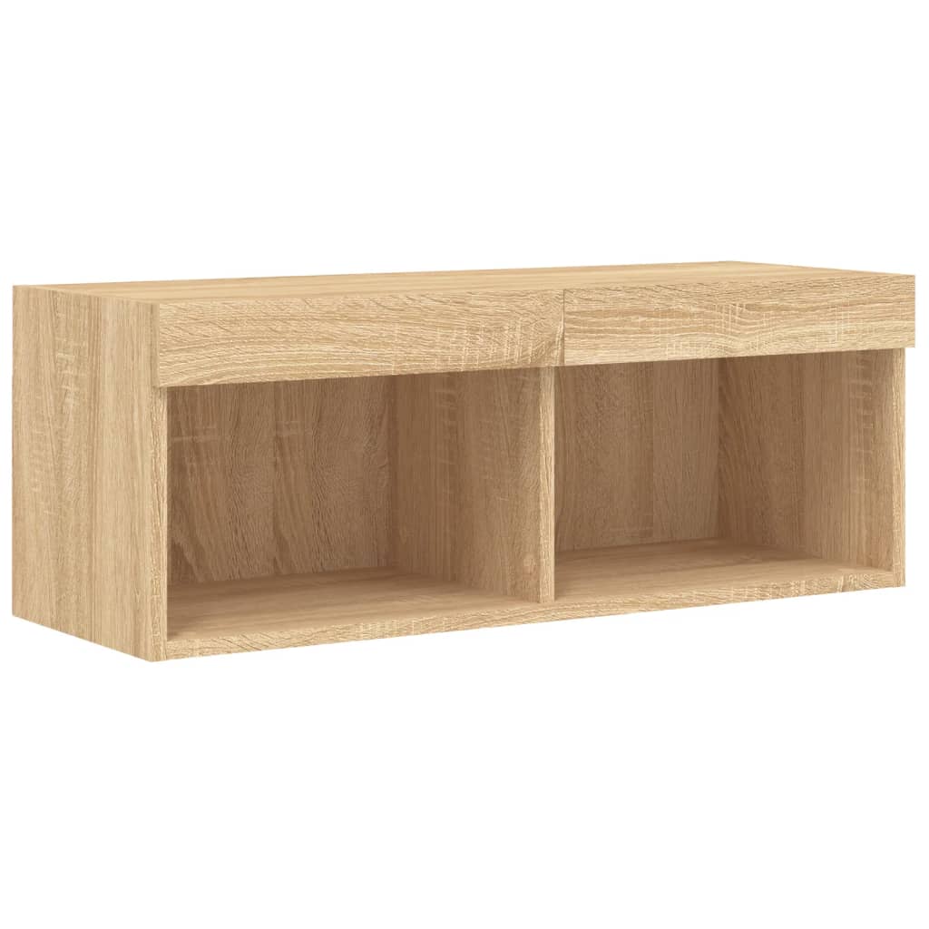 Unități de perete TV cu LED-uri, 4 piese, stejar sonoma, lemn GartenMobel Dekor