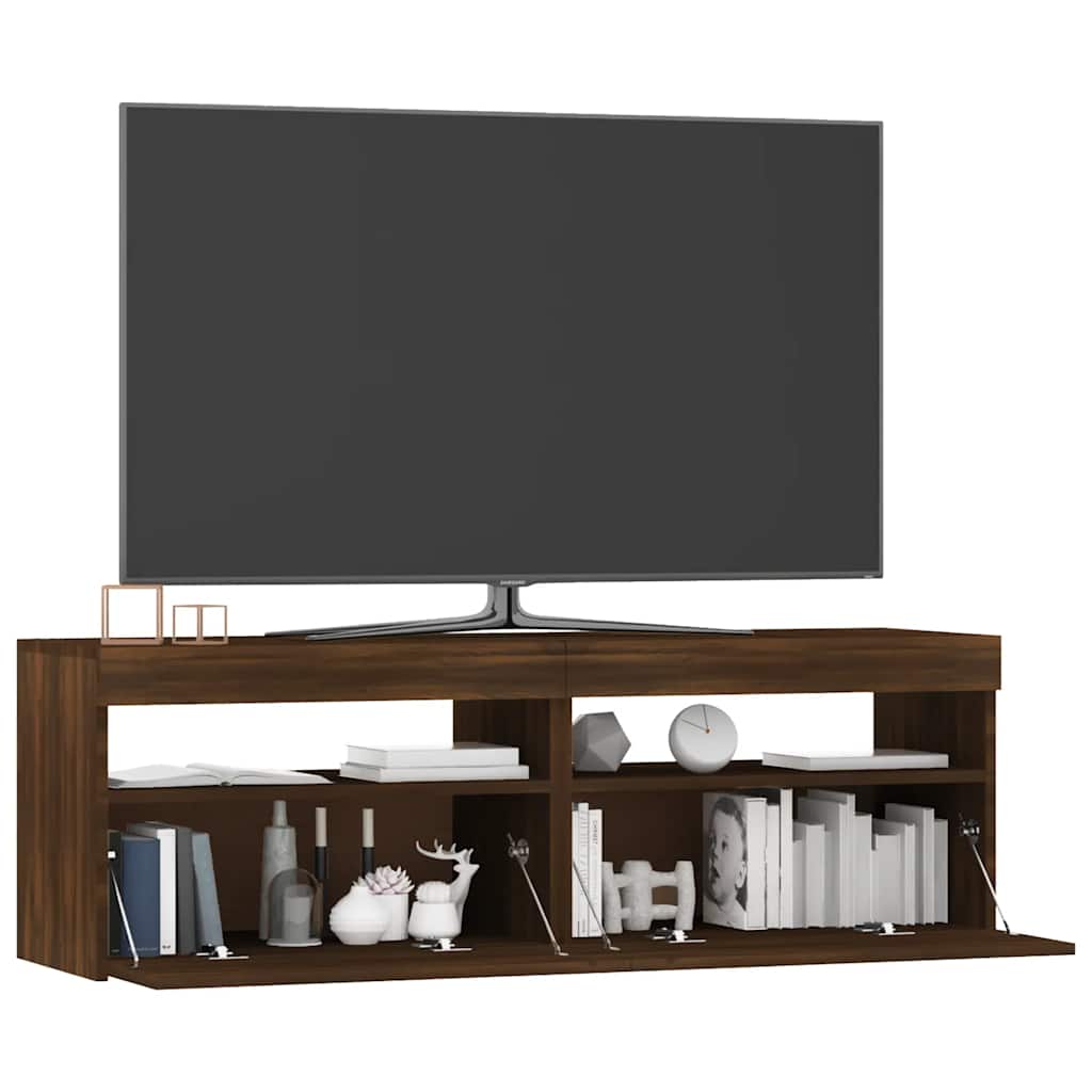 Comodă TV cu lumini LED, stejar maro, 120x35x40 cm GartenMobel Dekor