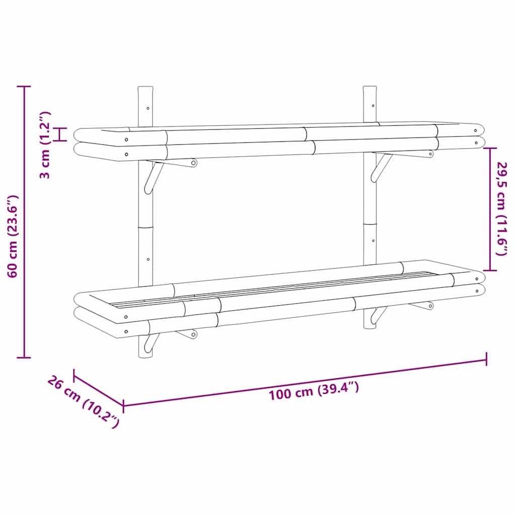 Poliță cu raft Pe perete Maro 100 x 26 x 60 cm Bambus GartenMobel Dekor