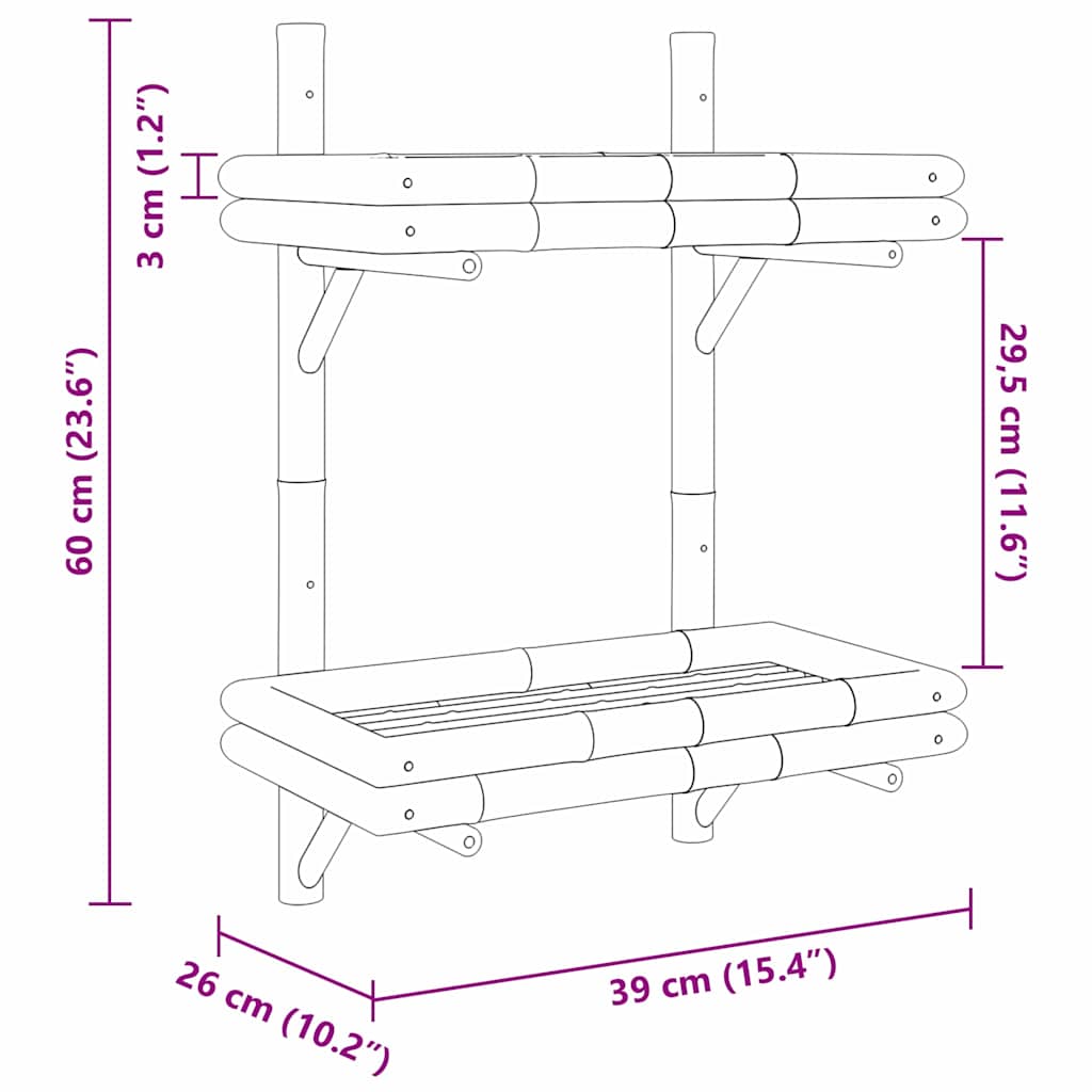 Poliță cu raft Pe perete Maro 45 x 26 x 60 cm Bambus GartenMobel Dekor