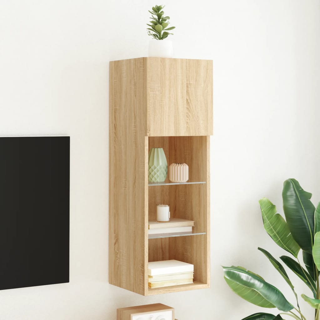 Comodă TV cu lumini LED, stejar sonoma, 30,5x30x90 cm GartenMobel Dekor