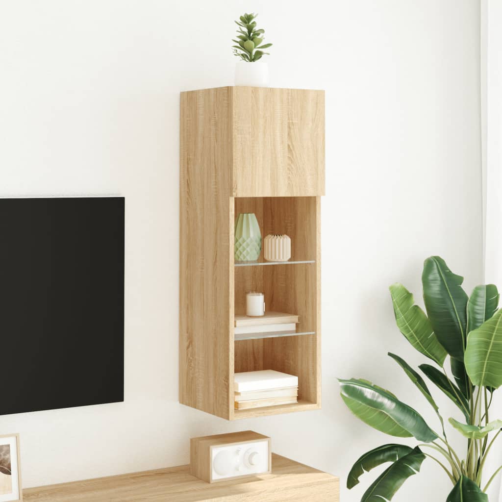 Comodă TV cu lumini LED, stejar sonoma, 30,5x30x90 cm GartenMobel Dekor