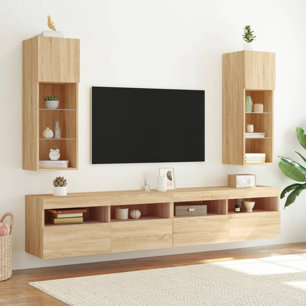 Comodă TV cu lumini LED, stejar sonoma, 30,5x30x90 cm GartenMobel Dekor
