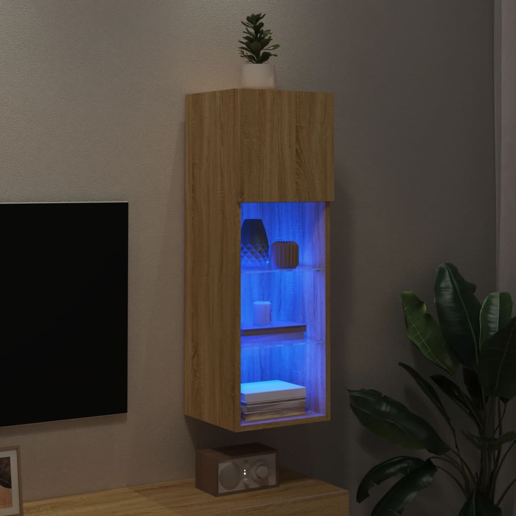 Comodă TV cu lumini LED, stejar sonoma, 30,5x30x90 cm GartenMobel Dekor