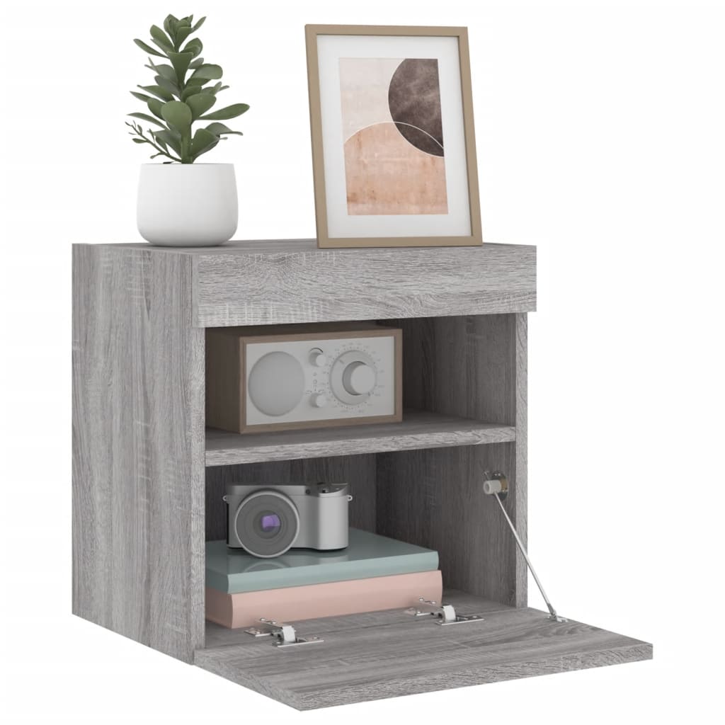 Comodă TV de perete cu lumini LED, gri sonoma, 40x30x40 cm GartenMobel Dekor