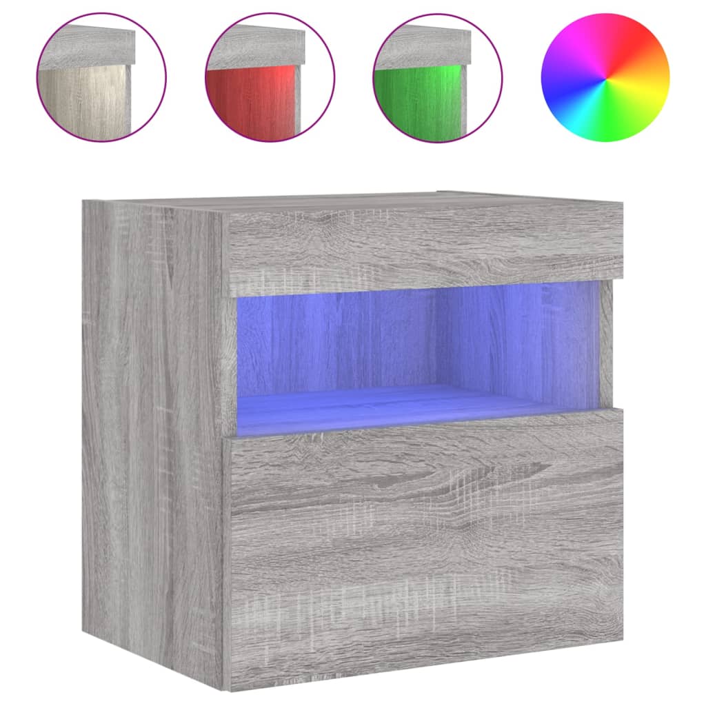 Comodă TV de perete cu lumini LED, gri sonoma, 40x30x40 cm GartenMobel Dekor