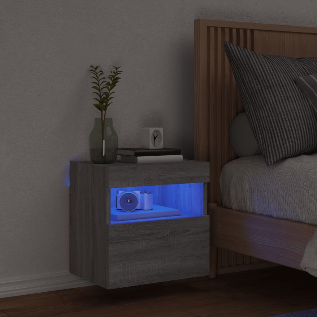 Comodă TV de perete cu lumini LED, gri sonoma, 40x30x40 cm GartenMobel Dekor