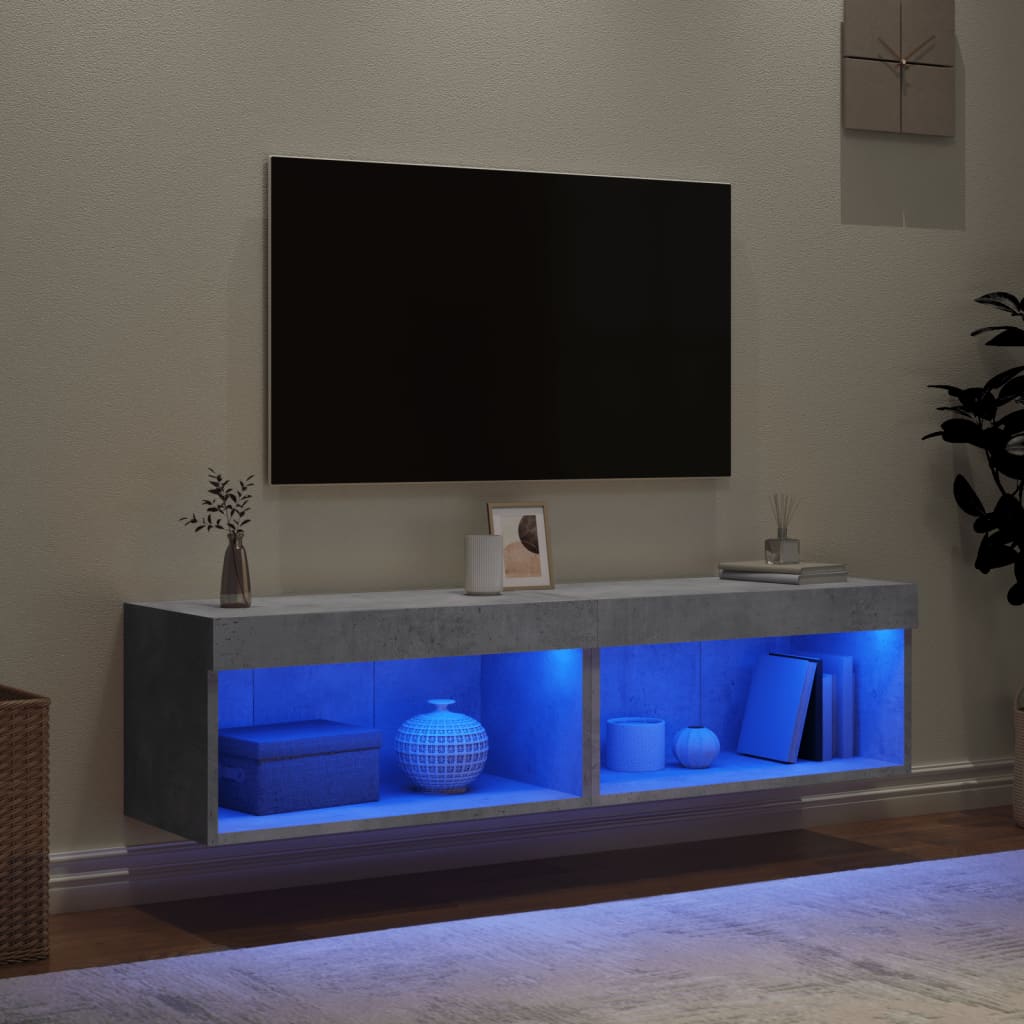 Comode TV cu lumini LED, 2 buc., gri beton, 60x30x30 cm GartenMobel Dekor