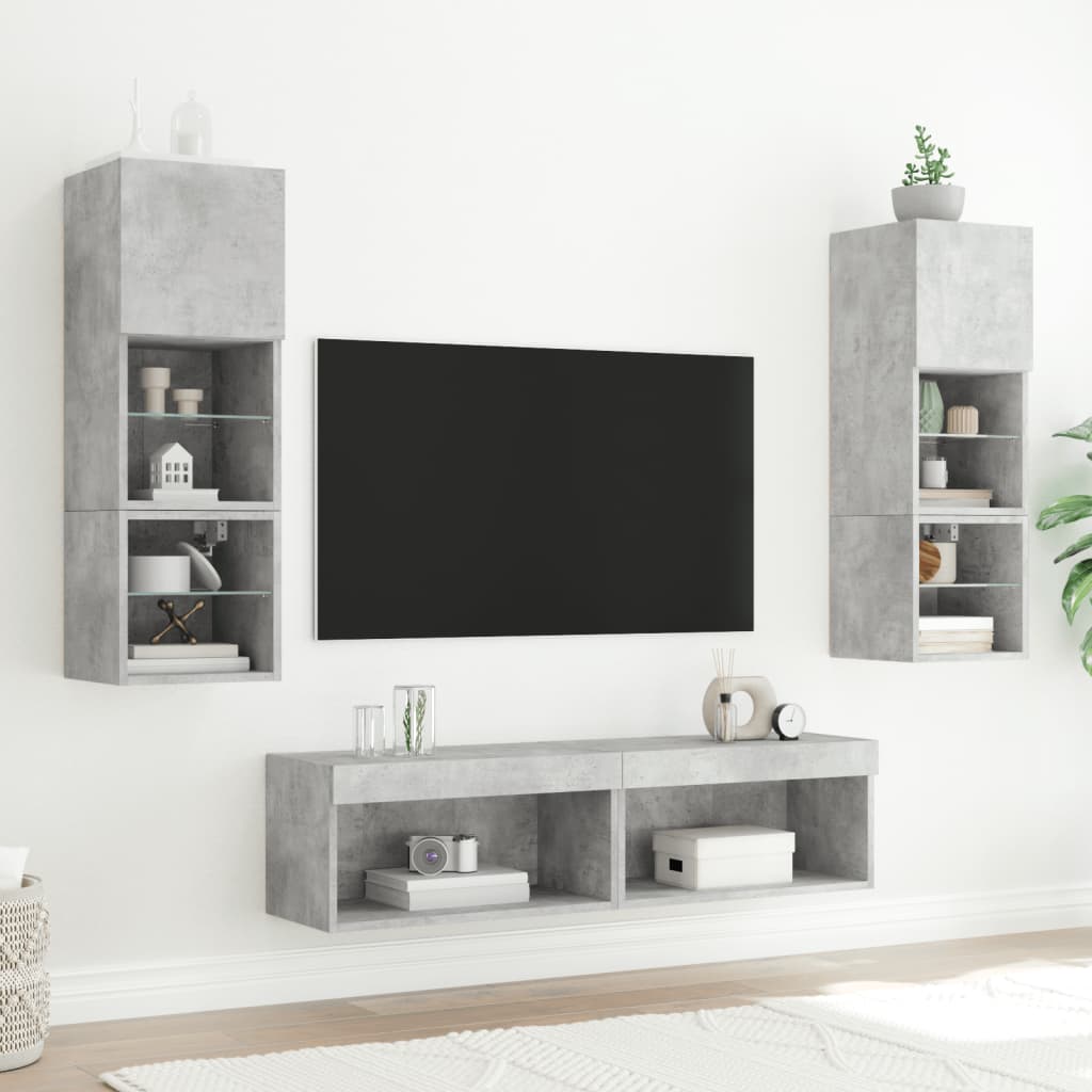 Comode TV cu lumini LED, 2 buc., gri beton, 60x30x30 cm GartenMobel Dekor