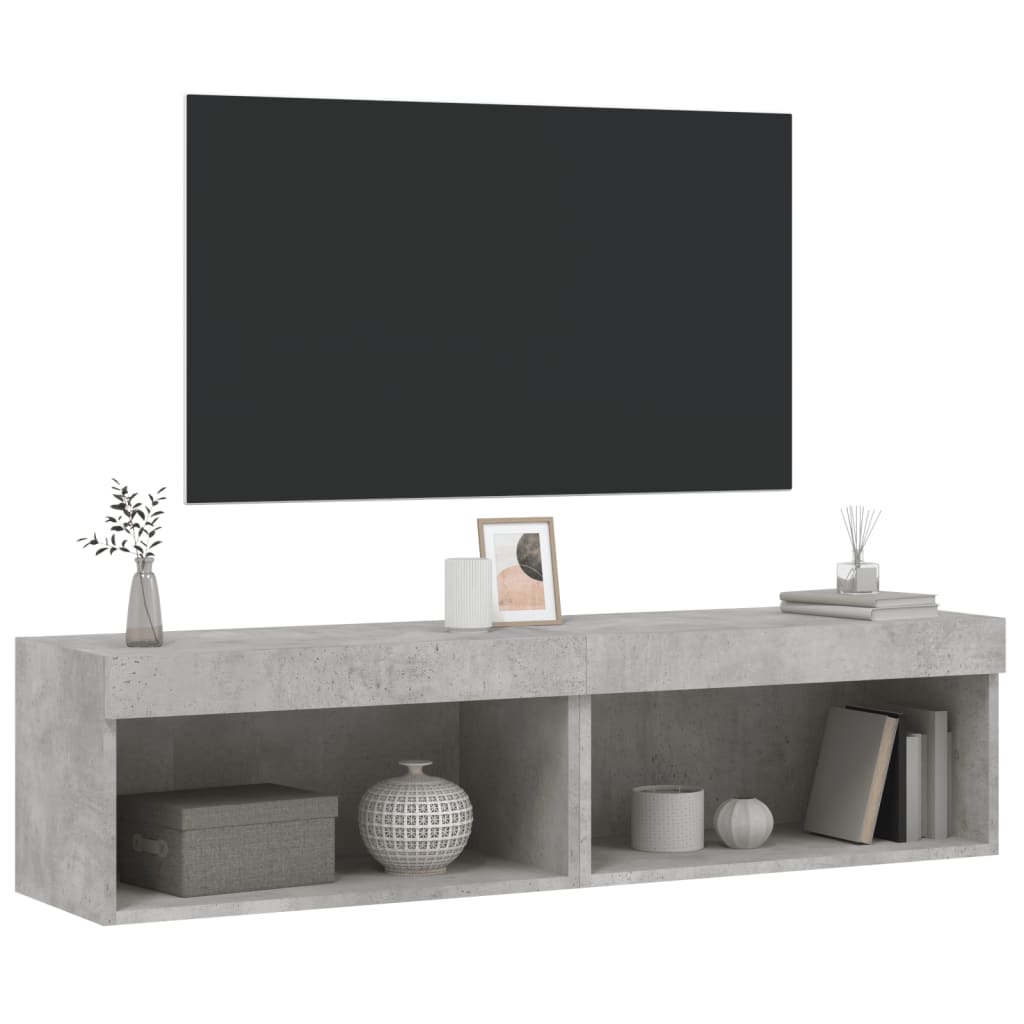 Comode TV cu lumini LED, 2 buc., gri beton, 60x30x30 cm GartenMobel Dekor