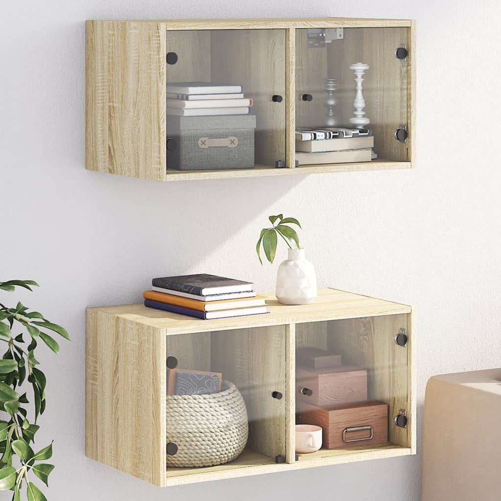 Dulapuri perete uși sticlă 2 buc. stejar sonoma 68,5x37x35 cm GartenMobel Dekor