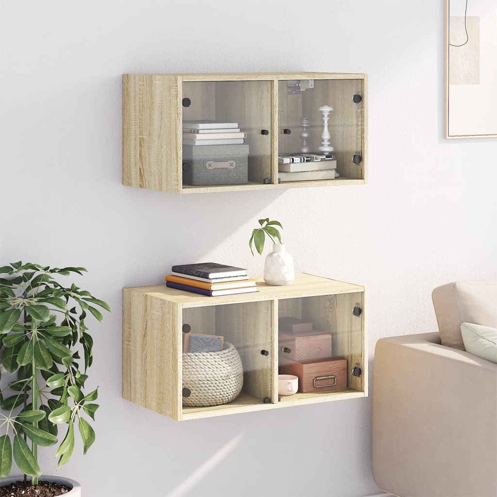 Dulapuri perete uși sticlă 2 buc. stejar sonoma 68,5x37x35 cm GartenMobel Dekor