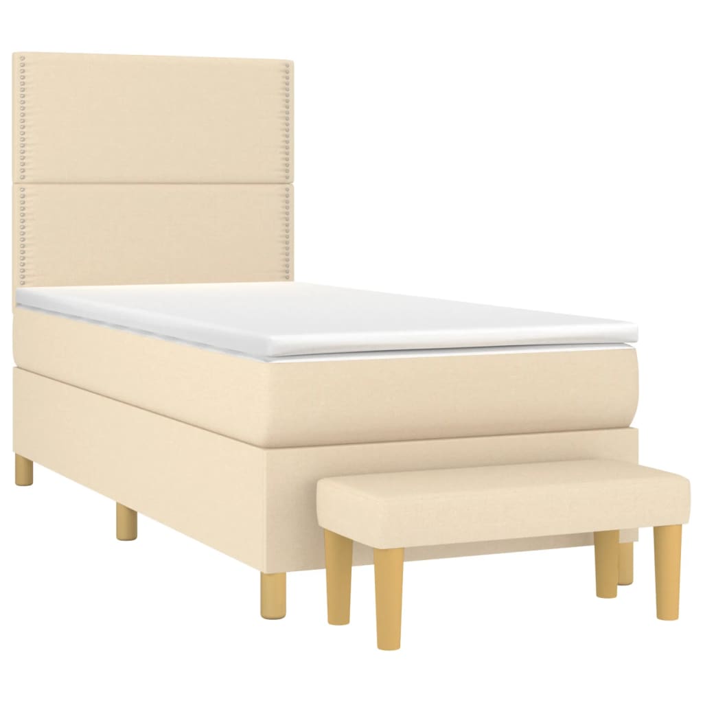 Pat box spring cu saltea, crem, 90x190 cm, textil GartenMobel Dekor