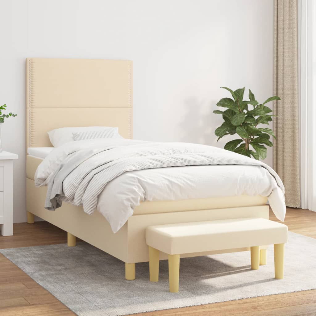 Pat box spring cu saltea, crem, 90x190 cm, textil GartenMobel Dekor