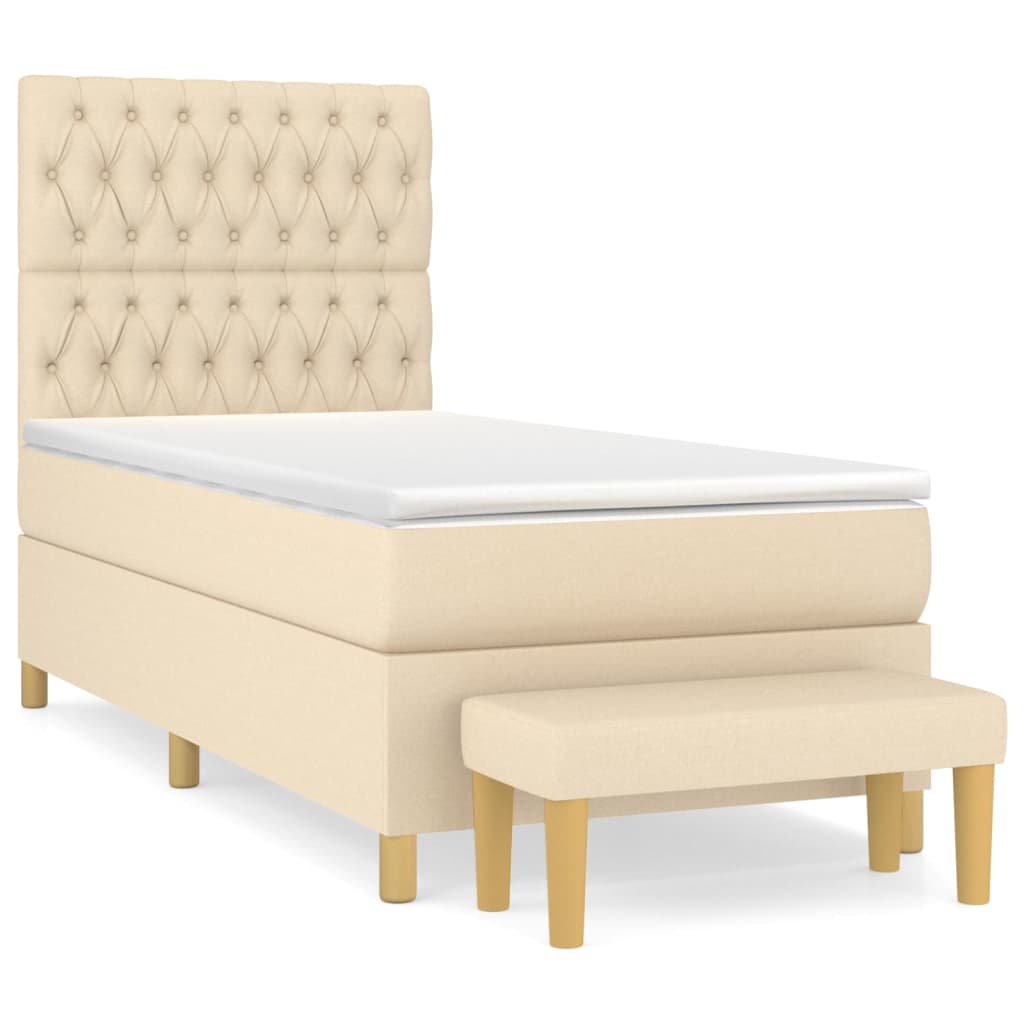 Pat box spring cu saltea, crem, 90x190 cm, textil GartenMobel Dekor