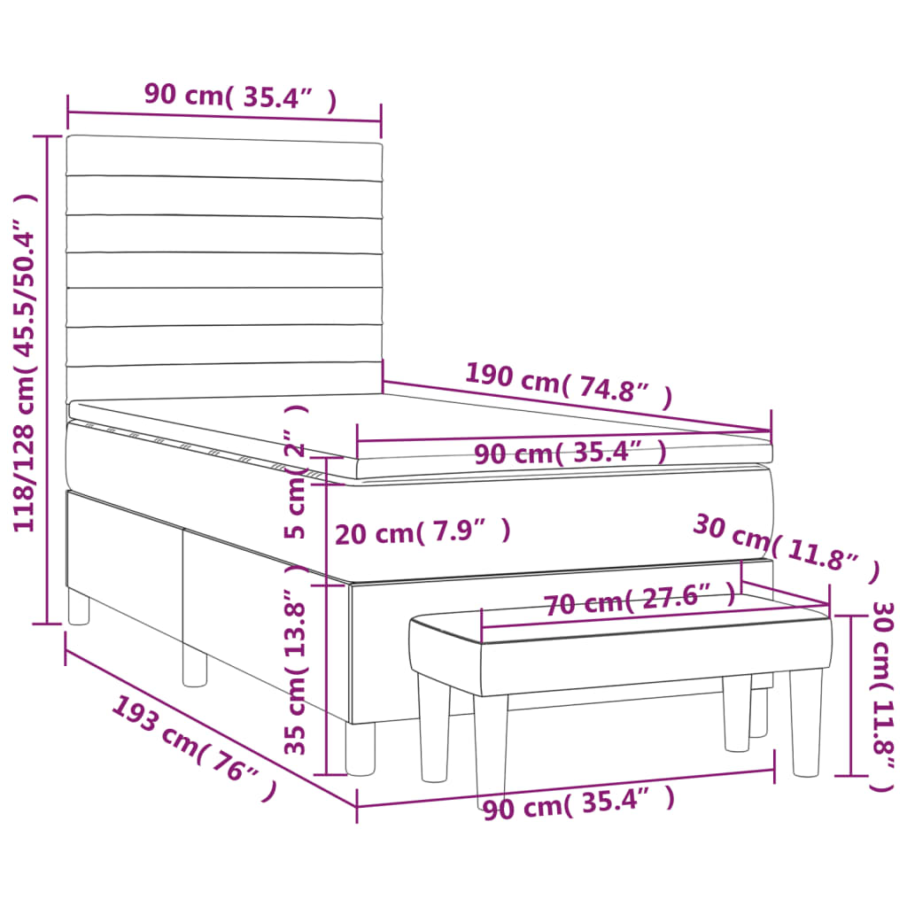 Pat box spring cu saltea, crem, 90x190 cm, textil GartenMobel Dekor