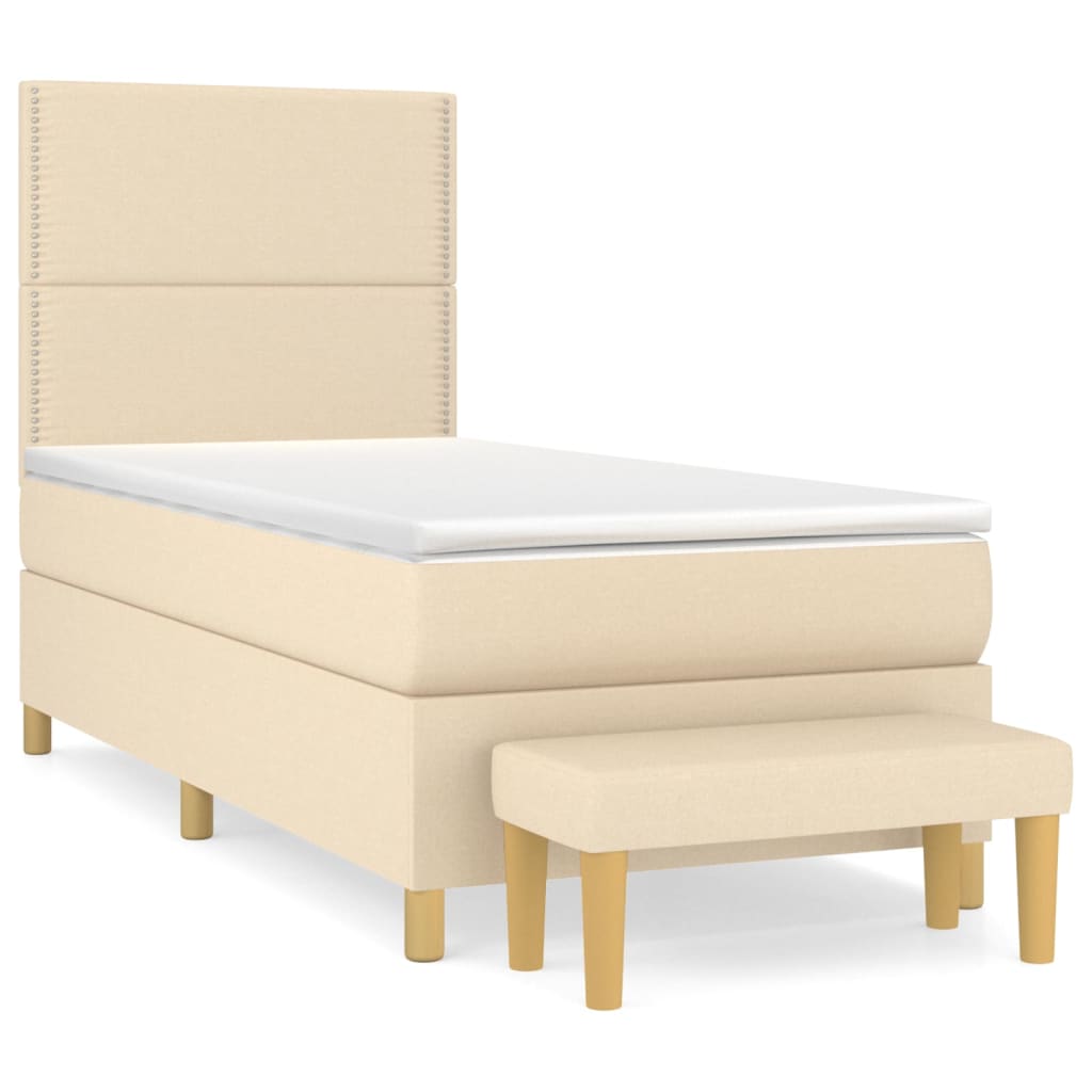 Pat box spring cu saltea, crem, 90x190 cm, textil GartenMobel Dekor