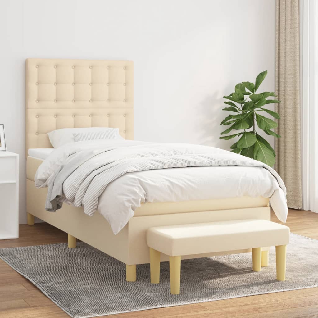 Pat box spring cu saltea, crem, 90x190 cm, textil GartenMobel Dekor